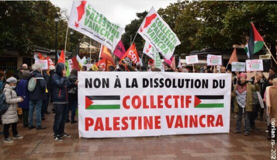 Non à la dissolution du Collectif Palestine Vaincra