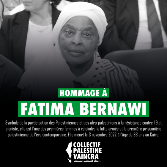 Fatima Bernawi. Poster du Collectif Palestine Vaincra.