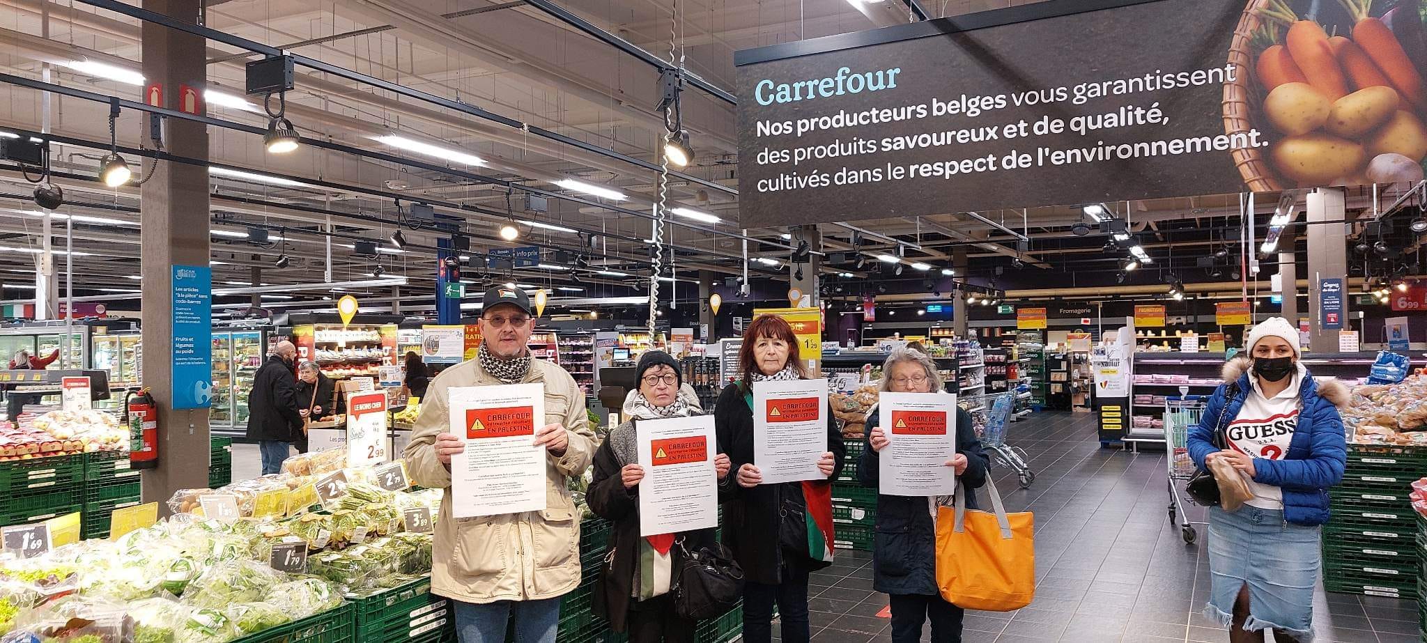Action de la Plate-forme Charleroi-Palestine à Carrefour Gosselies le 18 février 2023 