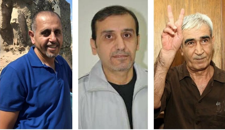 De gauche à droite : Walid Hanatsheh, Ahed Abu Ghoulmeh et Ahmad Sa'adat