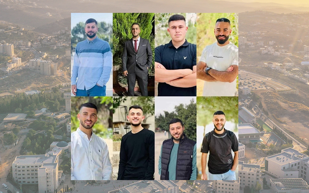 Les huit étudiants de l'Université de Birzeit qui ont été arrêtés le dimanche 24 septembre