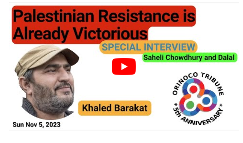Affiche pour l’interview de Khaled Barakat, réalisé par Orinoco Tribune concernant la résistance palestinienne