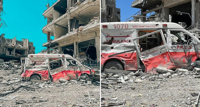 Des ambulances du Croissant Rouge palestinien détruits à Jabaliya