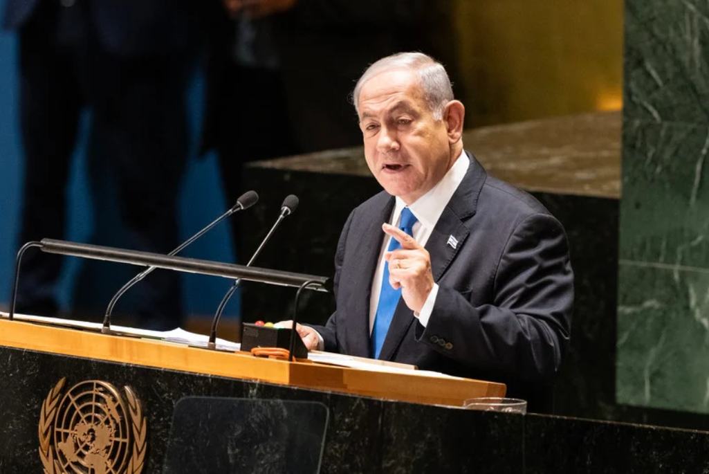 Benjamin Netanyahou prend la parole à l'Assemblée générale de l'ONU en 2023. 