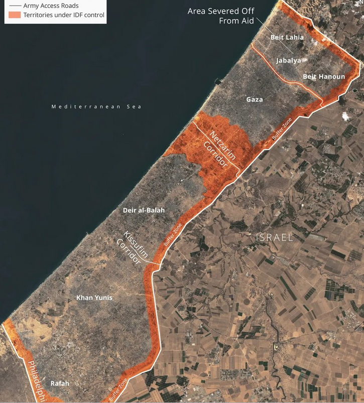 Israël commet les « pires crimes internationaux » dans le nord de Gaza. Photo : Israël est également en train de dégager les infrastructures pour diviser Gaza en deux et « il pave de larges artères destinées à permettre aux forces de la région de circuler plus sûrement et plus facilement »