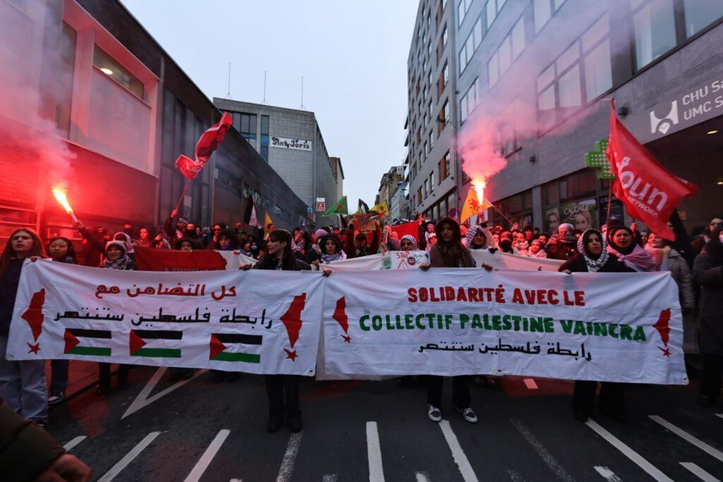 Soutien au collectif Palestine Vaincra lors de la manifestation pour la Palestine le 26 janvier 2025 à Bruxelles.