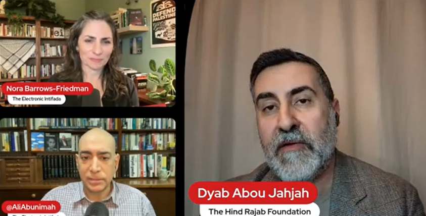 Nora Barrows-Friedman, Ali Abunimah et Dyab Abou Jahjah lors du livestream de The Electronic Intifada