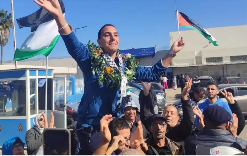 Ismail Lghazaoui, militant de BDS Maroc, a sa sortie de prison