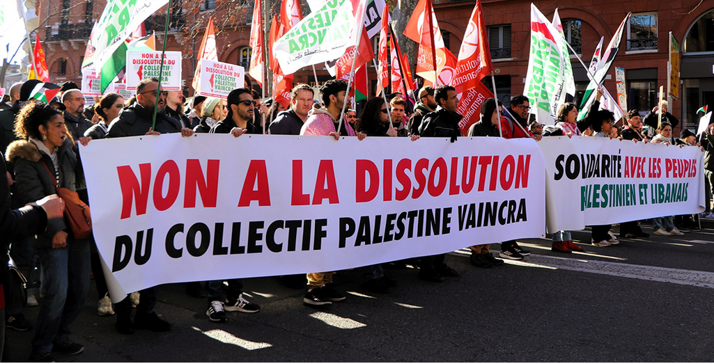 Manifestation contre la dissolution du Collectif Palestine Vaincra