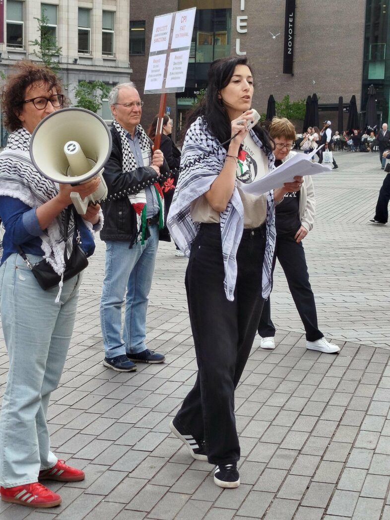 77 ans de Nakba. Photo : intervention de la Plateforme Charleroi-Palestine.