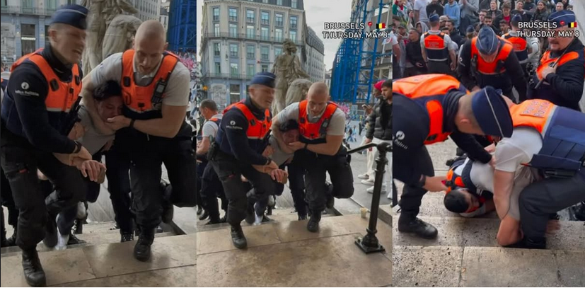 Stop à la répression ! Photo : Arrestation d'un jeune Palestinien à la Bourse le 8 mai à la Bourse