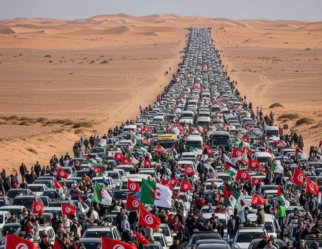 Le dégoût face à Israël croît dans le monde entier, révèle une nouvelle enquête. Photo : Plus de 10 000 personnes de l’ensemble de l’Afrique du Nord se sont inscrites pour rallier la Caravane du Sumud, qui a démarre de l'Algérie, avec des participants du Maroc à la Mauritanie, et passera par Tunis, où des milliers de personnes la rallieront à l’initiative d’une large alliance d’organisations tunisiennes, y compris la Coalition Action commune pour la Palestine en Tunisie, par la Libye, puis par l’Égypte, pour se diriger vers le passage de Rafah avec des cars, des camionnettes et des camions. 
