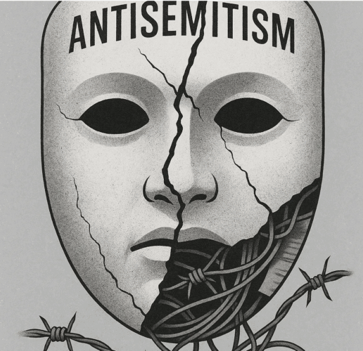 Masque fissuré - Quand l'« antisémitisme » devient un bouclier destiné à masquer le génocide, l'illusion se brise – révélant les mécanismes de la répression sous-jacente (image générée par IA).
