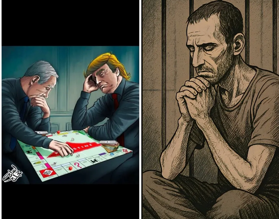 La dignité comme levier : Un contre-cadre pour les négociations des prisonniers palestiniens. Photo : Image générée par IA : Un tableau, deux cadres ; le pouvoir négocie, la résistance endure ; l'avenir est en jeu.