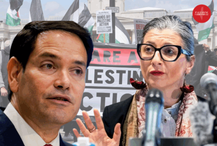 Les EU ont décrété des sanctions contre Francesca Albanese dans le même temps que le Royaume-Uni a désigné Palestine Action comme organisation terroriste. (Design : The Palestine Chronicle)