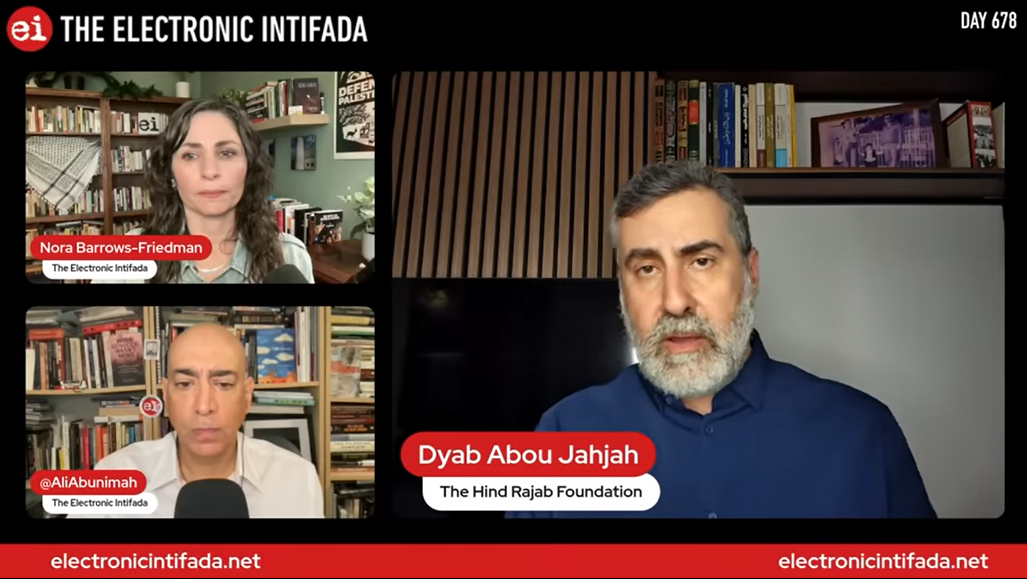 Dyab Abou Jahjah lors du livestream de l'Electronic Intifada