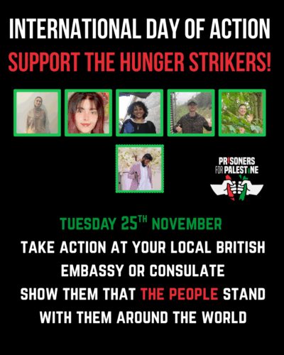 Affiche : Journée d'action internationale – Soutenez les grévistes de la faim!