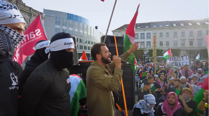 Mohammed Khatib, clôturant la Marche pour la Libération et le Retour le 29 octobre 2026 à Bruxelles
