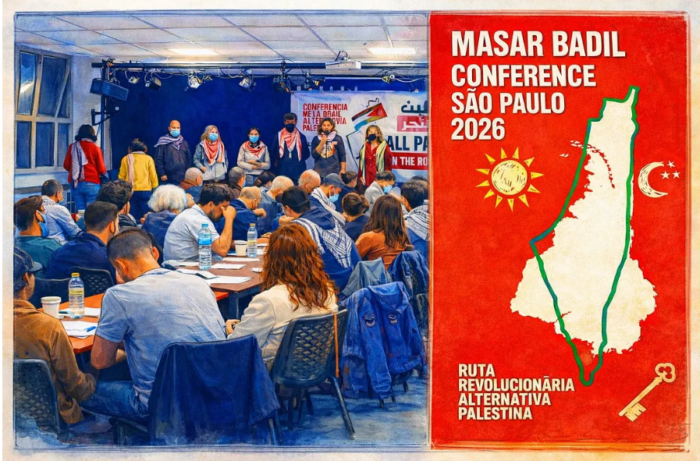 La guerre contre l'Iran, Masar Badil et l'effilochage de l'autorité hégémonique des EU : Une crise de légitimité accélérée par la guerre. Photo : Affiche conférence Masar Badil São Paulo 2026