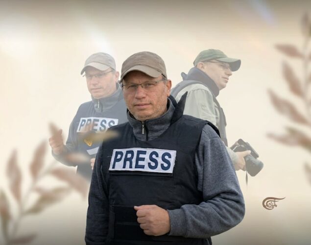 Le correspondant de guerre vétéran libanais et martyr Ali Shoeib. (Illustration de Batoul Chamas pour Al Mayadeen English)